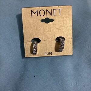 NEW Monet silver tone diamond Clips clip on earrings